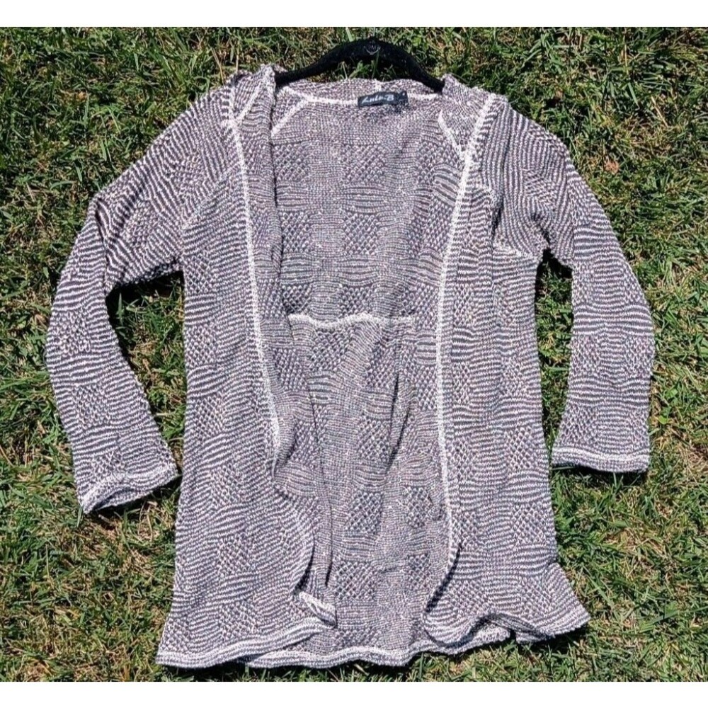 Coastal Boho Hooded Marled Knit Cardigan Open Front Lightweight Festival Small